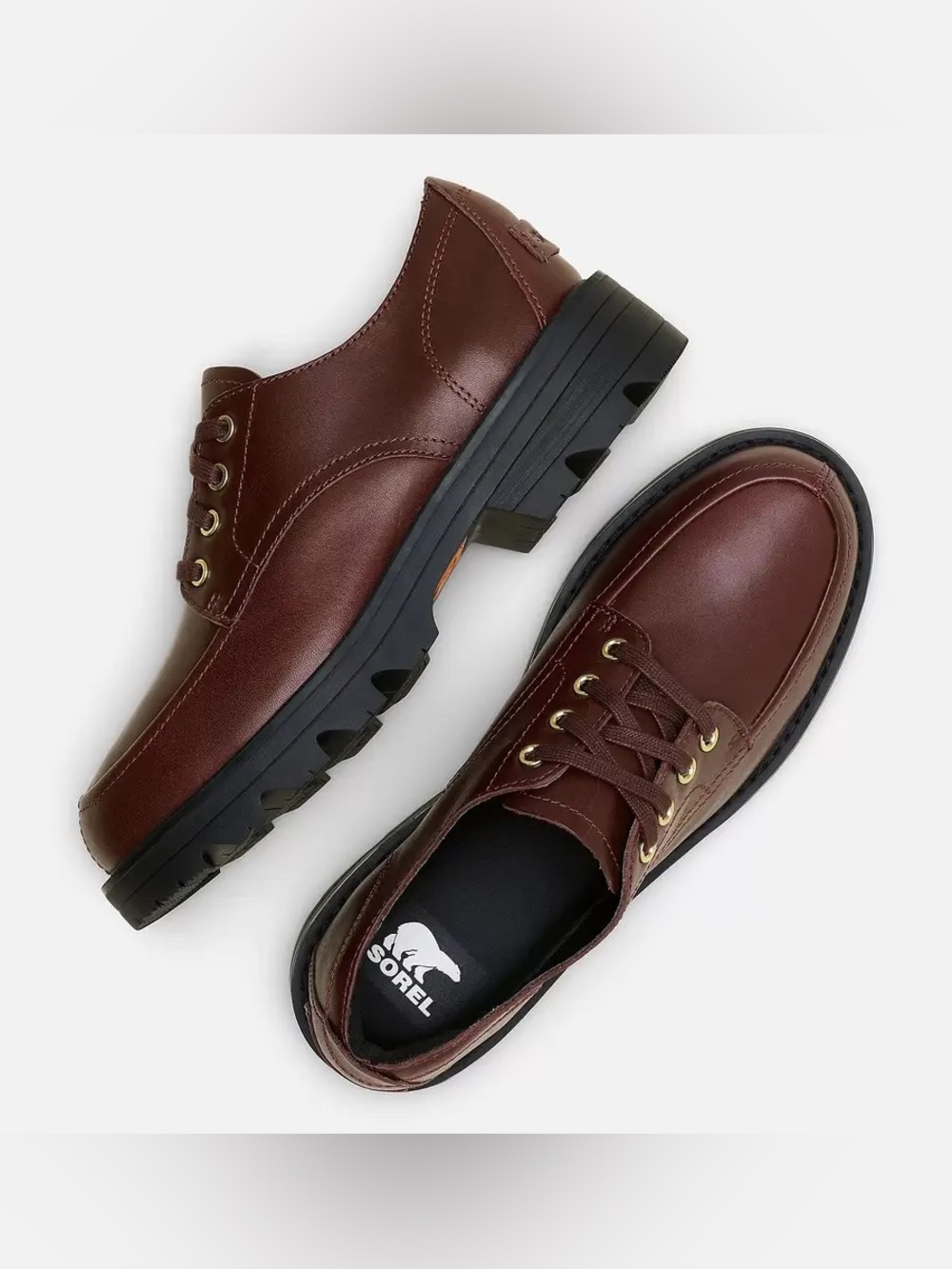 NEW SOREL REVEL AVE DERBY LUG SOLE SHOES REDWOOD BLACK 10